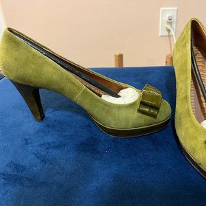 Anthropologie Miss Albright 'Nature' Curl Stacked Heel, Green, sz 8.5
